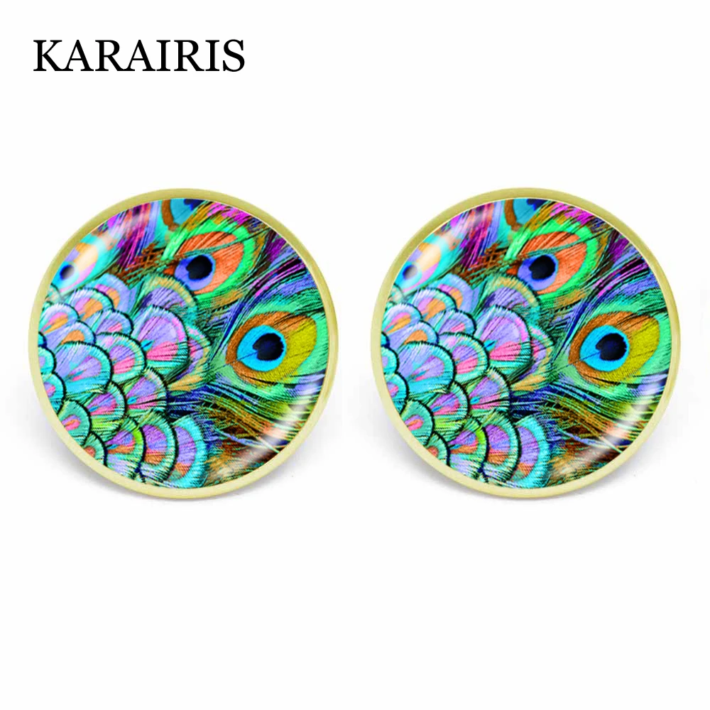 Серьги в виде павлина KARAIRIS ручной работы Стеклянные Кабошоны