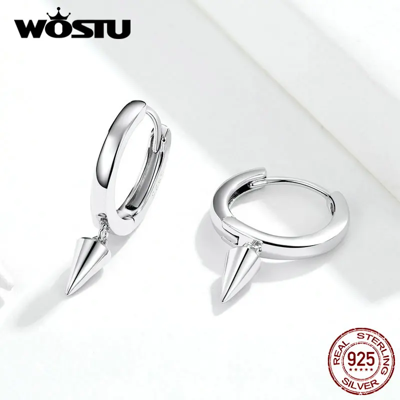 WOSTU, настоящее 925 пробы, серебряные серьги с геометрическим шило в форме капли для женщин, для свадьбы, помолвки, простые серьги, ювелирное изделие CQE744