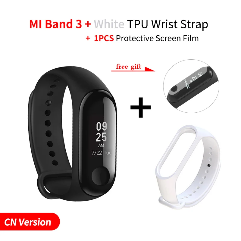 Add White Strap Xiaomi Mi-браслет 3, умный Браслет, фитнес-браслет, сенсорный экран, OLED, частота сердечных сокращений, смарт-браслет, глобальная версия - Цвет: Add White Strap