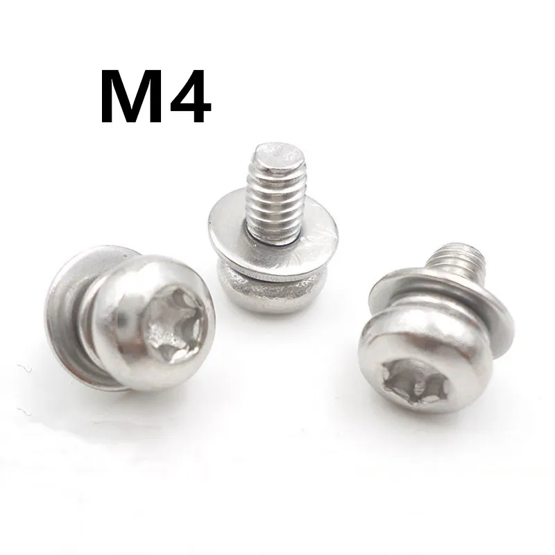 100PCS M4x8/10/12/14/16/20/25/35/40mm GB2672 Stainless steel pan head torx screw six-lobe machine three combination sems screws