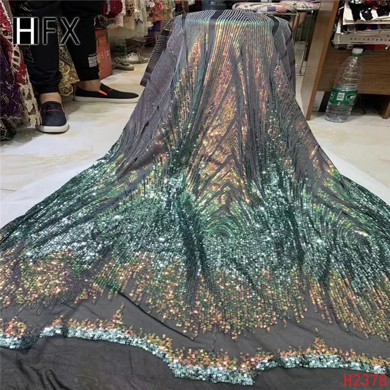 HFX нигерийская кружевная ткань 2019 высокого качества Кружева блестки тюль кружева