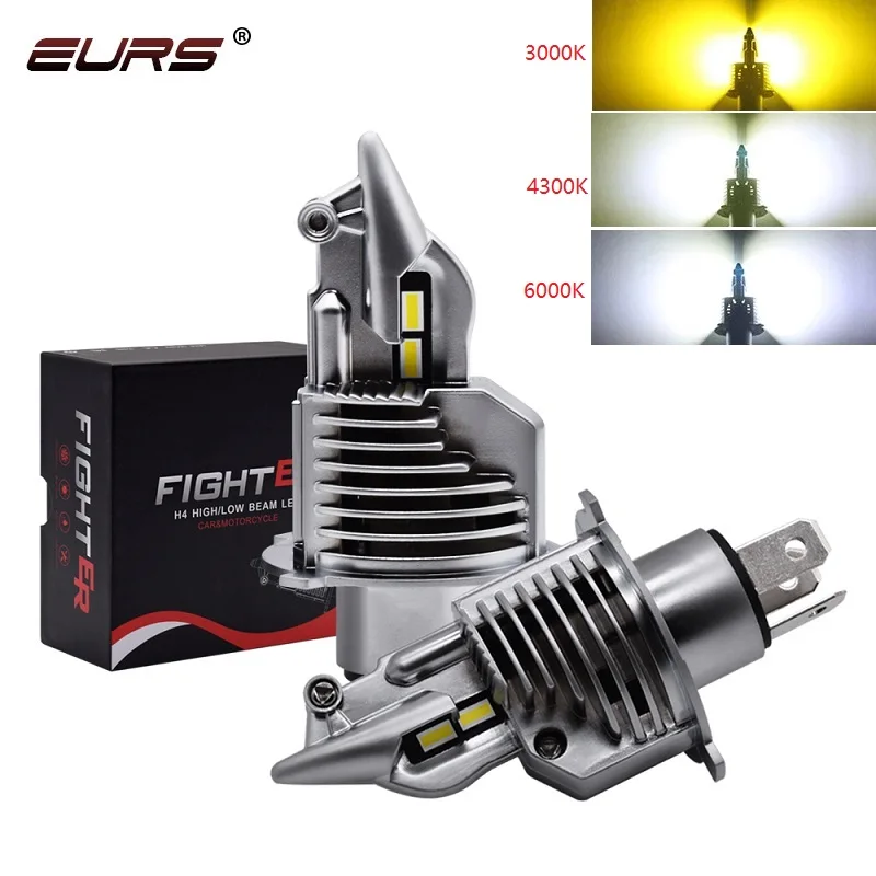 

EURS H4 9003 HB2 LED headlight 3000K 4300K 6000K Fighter LED Lights Bulb 12V 24V Hi Lo beam LED H4 for Cars Motorcycle Headlamp