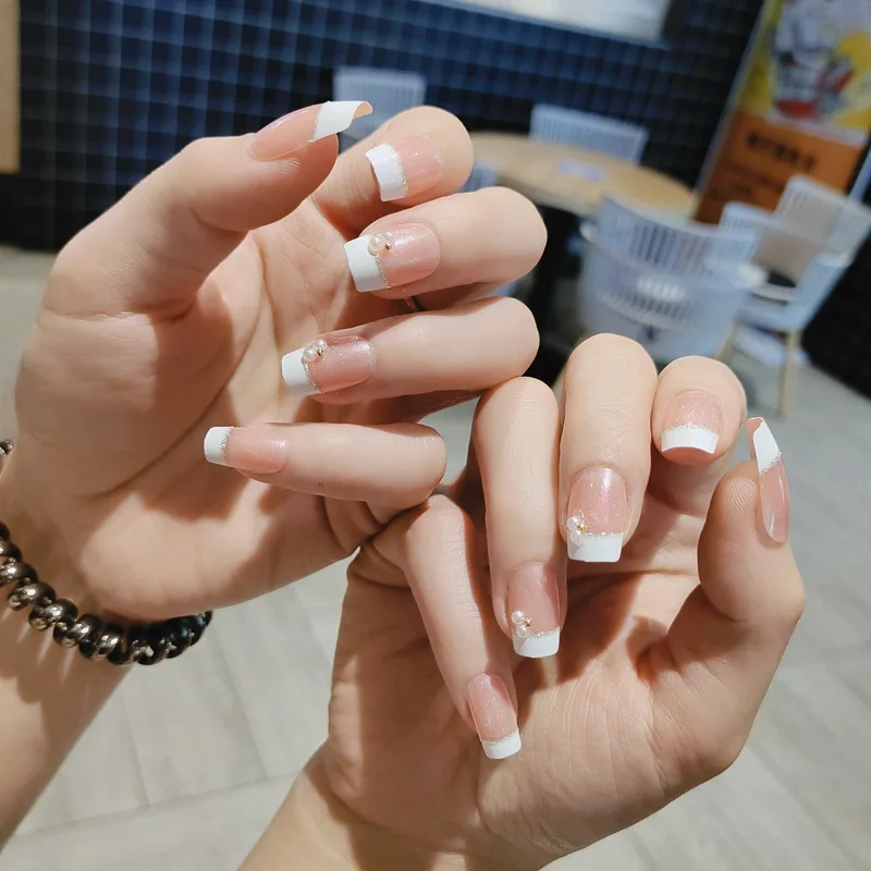 

2021 24 шт., пластырь для ногтей с жемчужной вставкой, тип клея, съемный длинный абзац, Модный маникюр, Сэкономьте время, Накладка для ногтей EY669