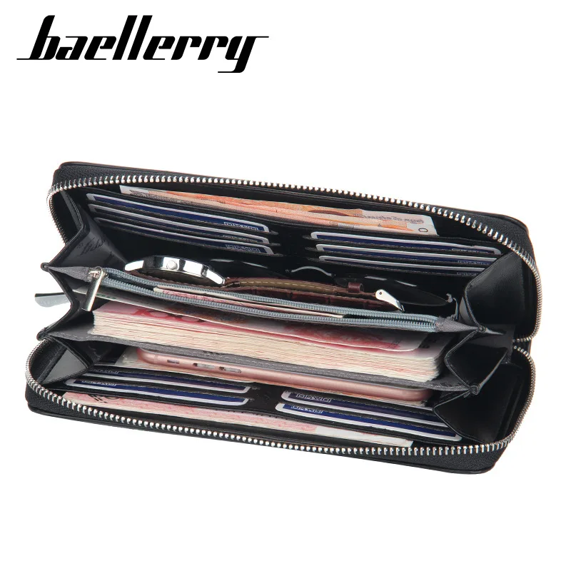 

Vintage Business Men Wallet Black Quality Leather Mens Long Zipper Wallets Card Holder Male Passport Wallet Man Clutch Phone Bag