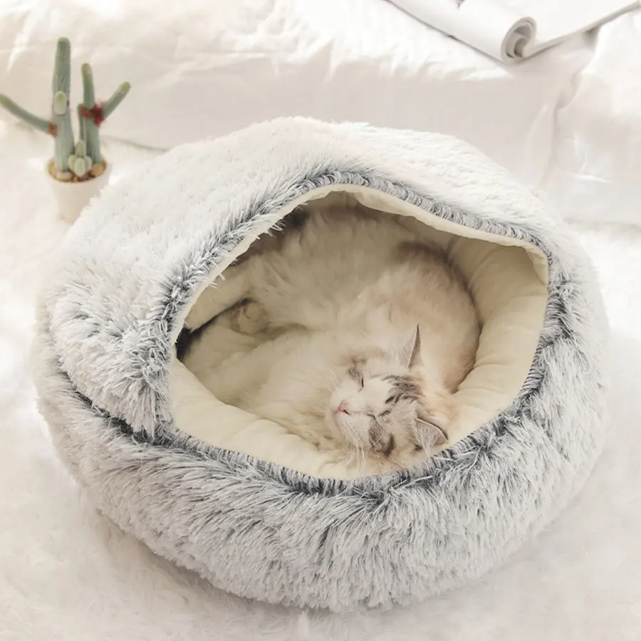 Кровать для домашних животных плюшевая круглая теплая удобная мягкая длинная