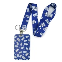 telephone booth key lanyard car keychain id card pass gym mobile phone badge kids key ring holder jewelry decorations