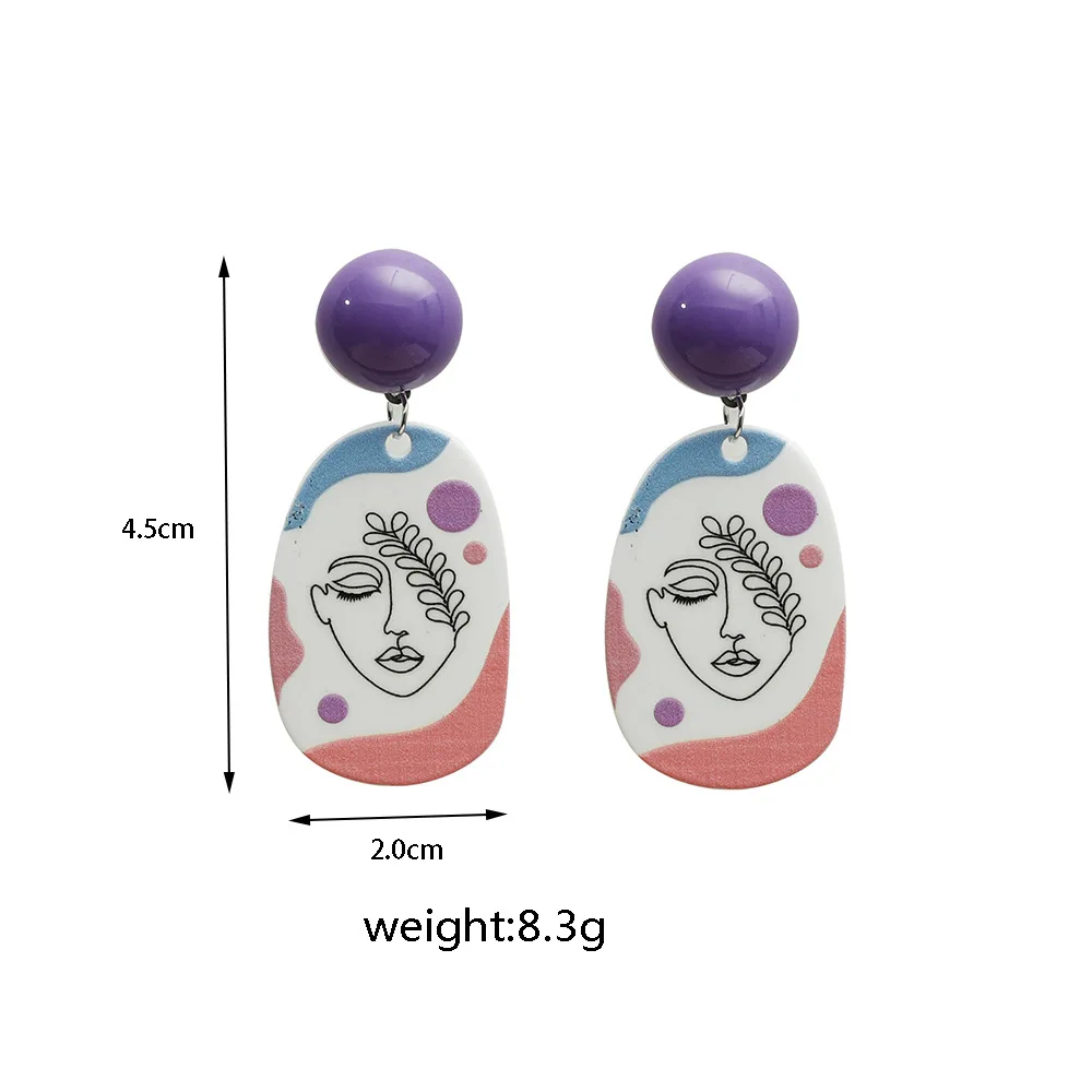 

2021 Trend Creative 3D Printing Beauty Pattern Candy Color Sketch Portrait Acrylic Frosted Pendant Women drop Earrings Jewelry