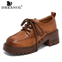 drkanol 2022 spring women pumps 100 genuine leather platform casual shoes college style trendy all match thick high heel shoes