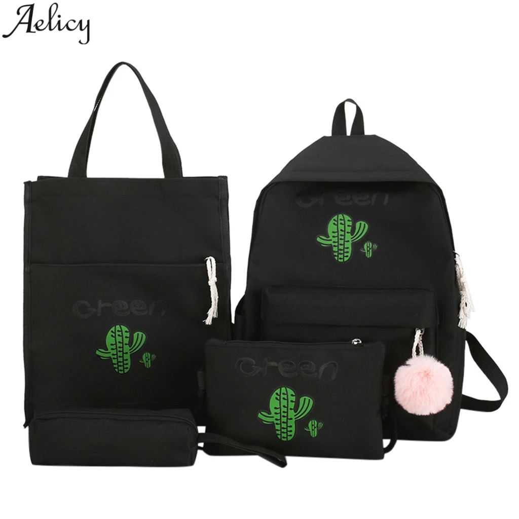 Холщовый школьный ранец для девочек подростков комплект из 4 предметов сумка на