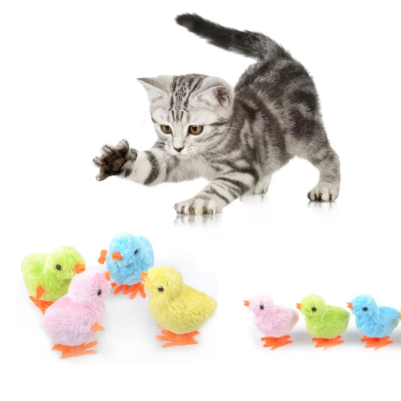 

Best Selling Creative Funny Clockwork Spring Force Plush Chick Toy Cat And Dog Play House Toy Mechanical Chick Pet Accessories