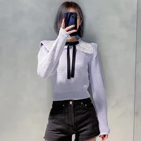 women sweater 2021 autumn new french lace lace solid color short commuter knit blouse
