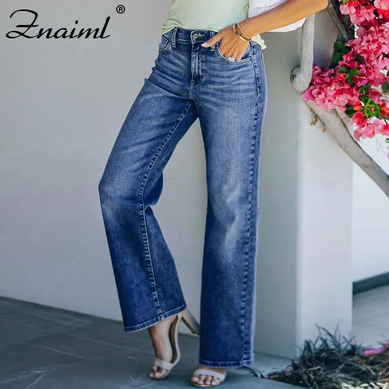 

Znaiml Streetwear High Waist Women's Fashion Blue Jeans Girls Flare Pants Trousers Female Jean Femme Denim Bagge Mom Jeans 2021