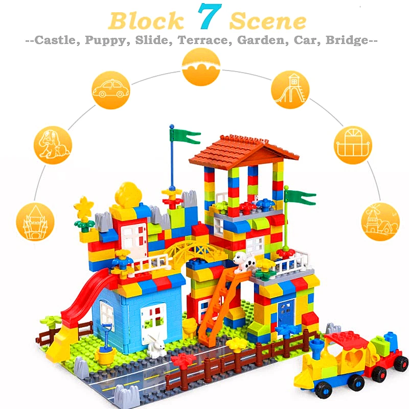 

House Castle Building Blocks Toys For Children Big Particle Block Race Run Slide Blocks Compatible Duploed Legoingly City Blocks