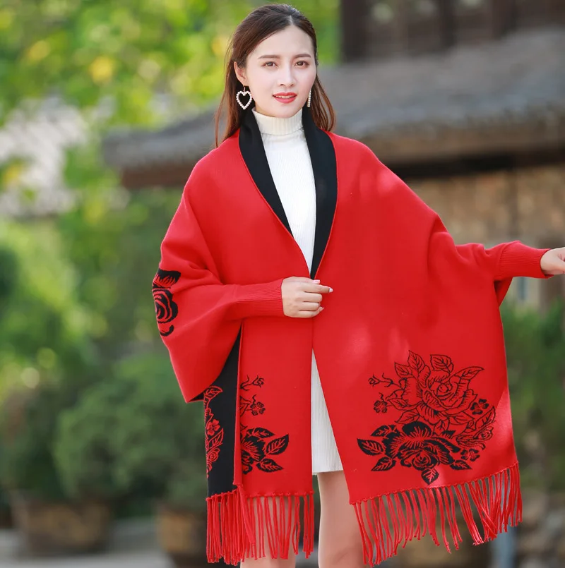 Брендовый зимний женский шарф Женское шерстяное черное красное кашемировое