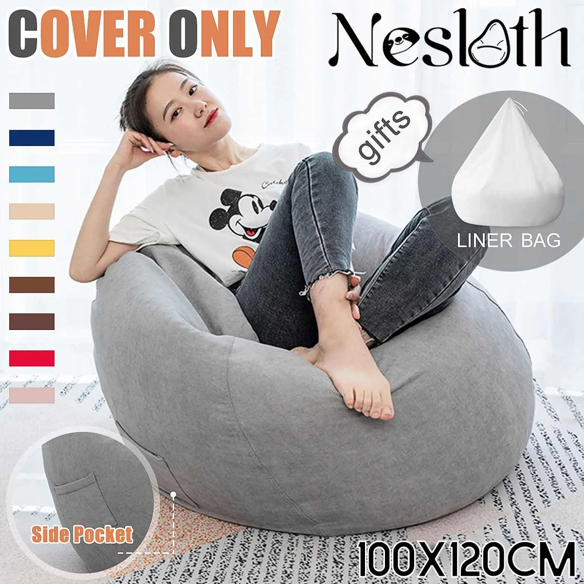 

2Pcs Large Lazy BeanBag Sofas Cover+Inner Liner without Filler Velvet Lounger Seat Bean Bag Pouf Puff Couch Tatami Living Room