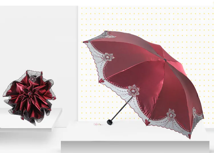 Creative all steel 8 bone umbrella stand sun umbrella sunscreen anti-UV lace embroidered umbrella female tri-fold umbrella