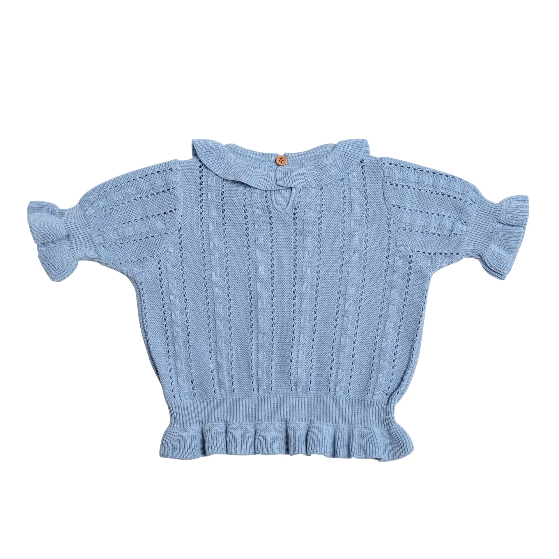 

2021 Girls T-shirt Sweater Hollow Short-sleeved Sweater Children's All-match Solid Color Top Toddler Girl Winter Clothes
