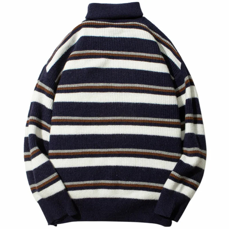 

Мужская Уличная одежда 2020, пуловер в стиле хип-хоп, свитер в полоску с высоким воротником, Модный хлопковый осенне-зимний черный и белый своб...