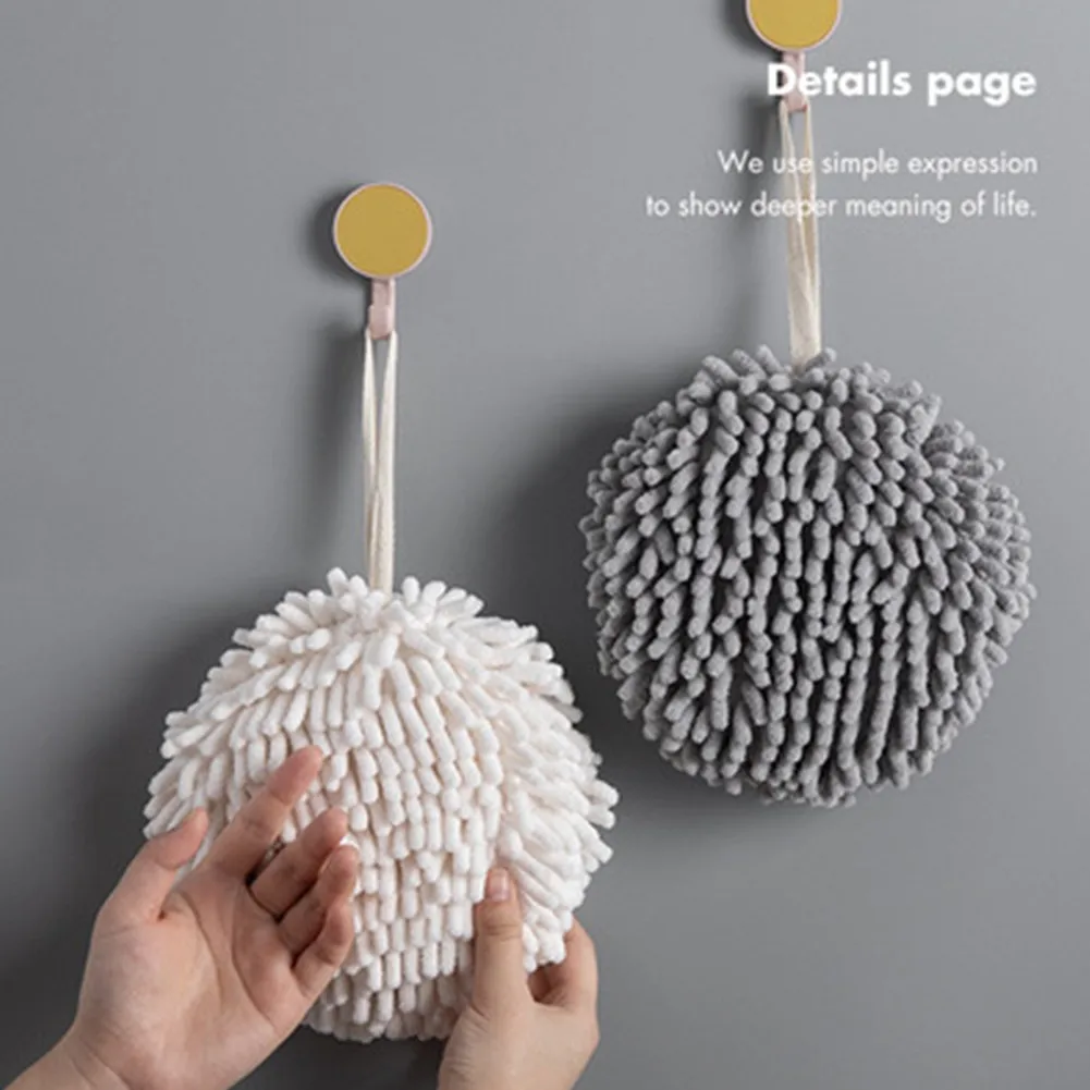 

Hanging Hand Towel Soft Plush Hanging Towel Quick-Drying Towel For Dry Hands Wipe Towels Ball Kitchen Bathroom Accessories