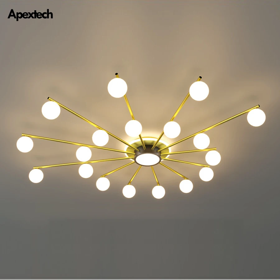 

Modern Ceiling Chandelier Glass Balls Gold Metal Living Room Bedroom Lamp LED Ceiling Mounted Lights For Indoor Deco Lighting