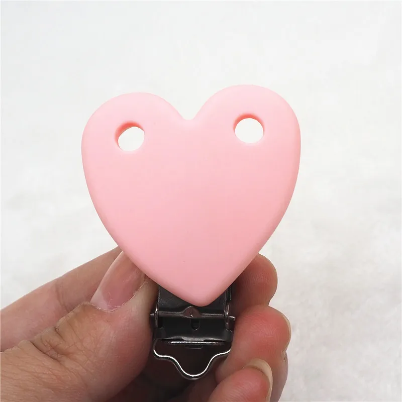 Chenkai 50PCS Silicone Heart Teether Clips DIY Baby Pacifier Dummy Soother Nursing Jewelry Toy Chain Holder Clips 2 holes