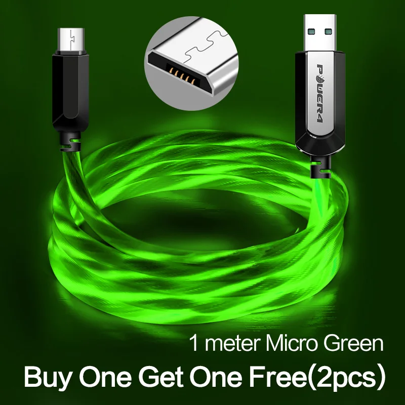 Micro-Green-1m-2pcs Power4 два пакета Micro USB шнур 3,0 для Android телефонов зарядное устройство Реверсивный Micro светодиодный кабель USB для samsung быстрой зарядки Microusb - Цвет: Micro-Green-1m-2pcs