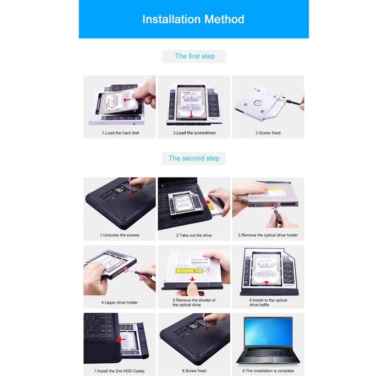 2nd HDD Caddy 12 7 мм Optibay SATA 3 0 коробка для жесткого диска DVD адаптер 2 5 SSD ТБ ноутбука CD