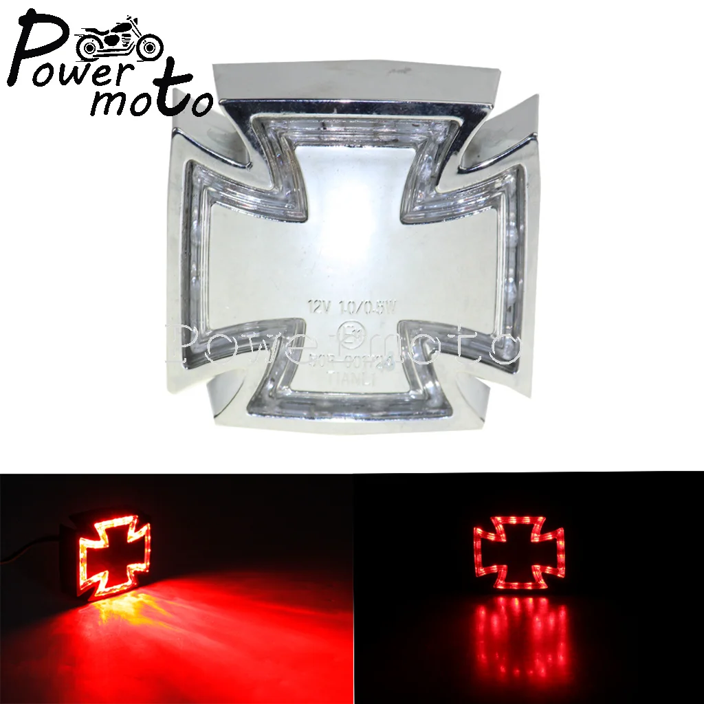 

ABS Plastic Motorcycle Chrome LED Maltese Cross Taillight Rear Brake Lamp For Harley Choppers Bobber Cafe Racer Stop Tail Light