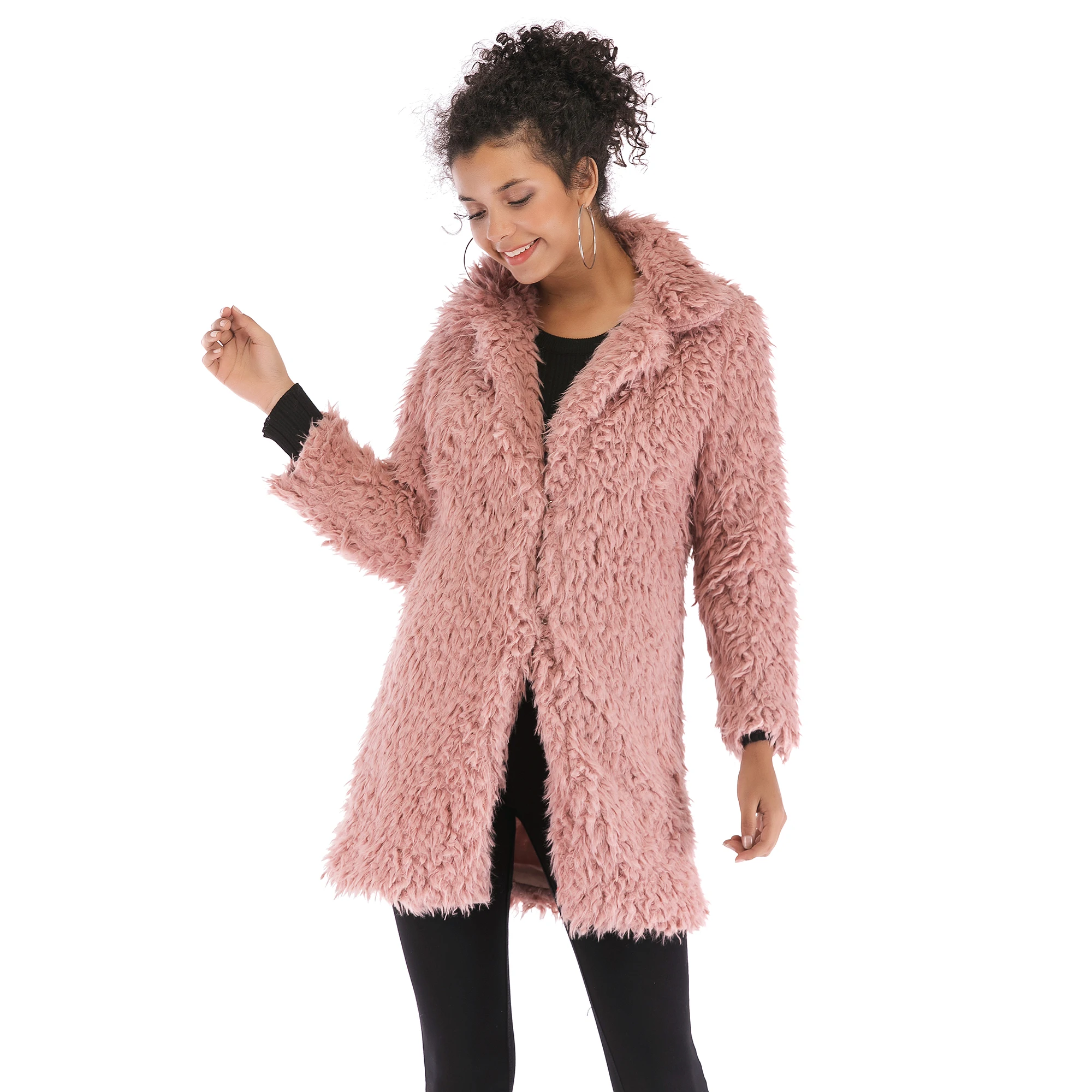 KEKEMALI толстое теплое зимнее длинное пальто из искусственного меха Женское с