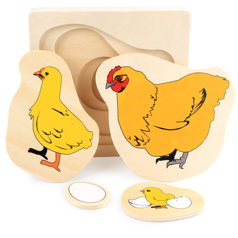 Многослойные деревянные головоломки для роста цыплят девочек детский