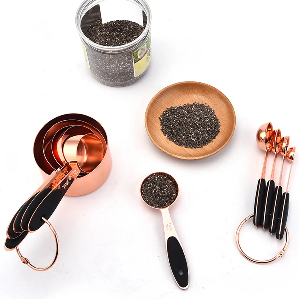 

10pcs Measuring Cups Spoons Set Sugar Coffee Rose Gold Stackable Kitchen Tools Baking Rustproof Restaurant Stainless Steel Home