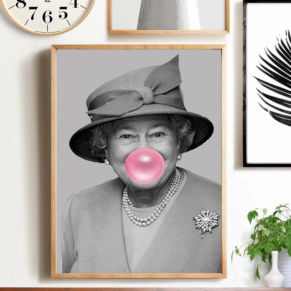 Nordic Artwork Bubblegum Queen Wall Art Posters Elizabeth II Modern Prints Canvas Painting Pictures for Living Room Home Decor | Дом и сад