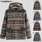 Мужские худи с этническим принтом и карманами, уличная одежда, пуловеры с капюшоном и длинным рукавом, трикотажная осенне-зимняя модная Толстовка INCERUN 2021