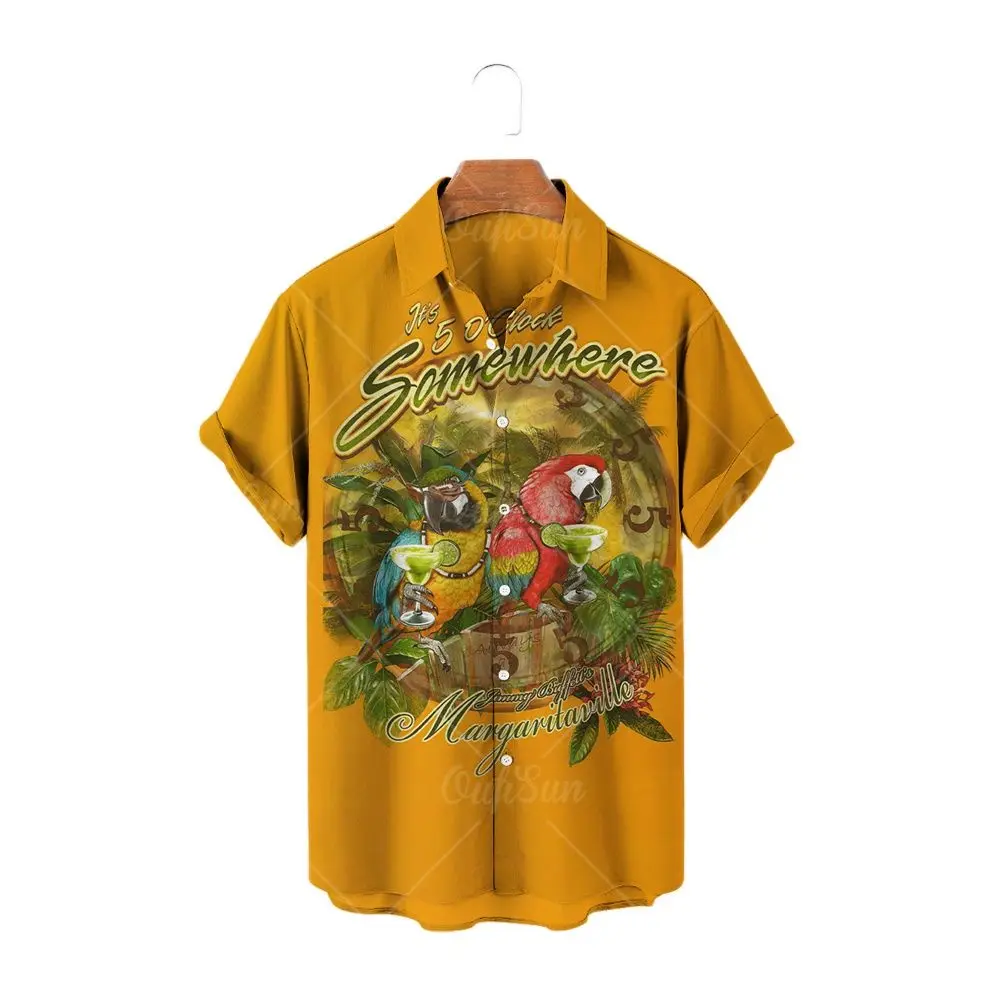 

Рубашка Мужская дышащая на пуговицах, Повседневная модная блузка унисекс с коротким рукавом и 3D-принтом животного, топ с попугаями