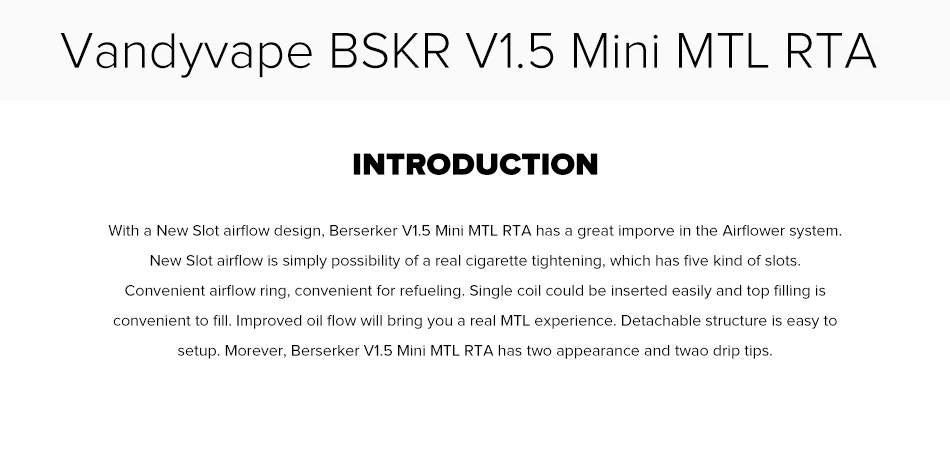 Vandy vape BSKR V1.5 Мини MTL RTA атомайзер с Ni80 Сверхтонкий MTL плавленый Clapton провод VS Berserker V1.5 электронная сигарета