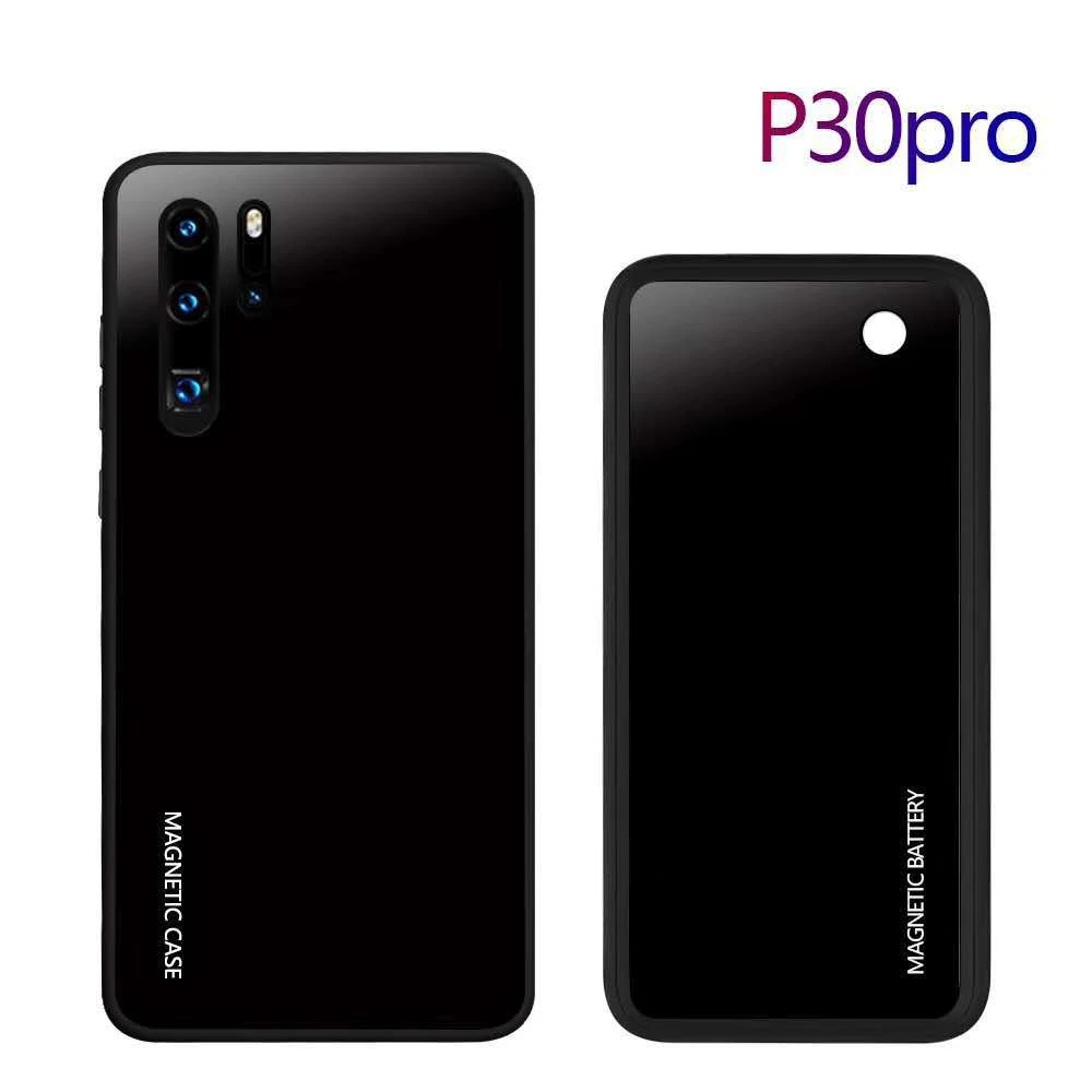 Магнитный беспроводной Чехол-батарея для huawei P30 Pro, тонкий ударопрочный внешний аккумулятор из закаленного стекла для huawei mate 20 Pro, задняя крышка - Цвет: P30 Pro-Black
