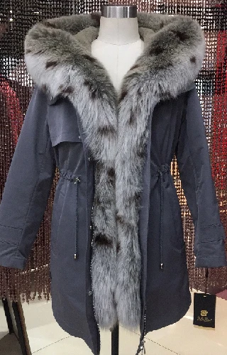gray TT15 F01 Женские зимние длинные парки пальто куртка с воротником из меха лисы енота Съемная подкладка из меха кролика с капюшоном 9-19817 - Цвет: gray TT15 F01
