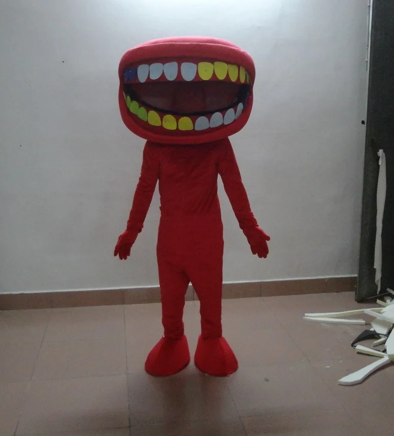 Костюм Куклы-талисмана с большим ртом красного цвета костюмы для косплея игровой