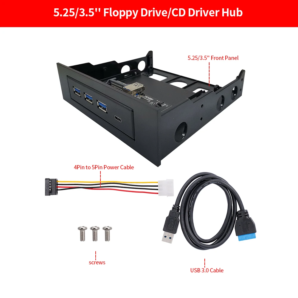 

Multifunctional Extended CD Driver Panel Home CD 5.25/3.5'' Floppy Front Panel with Type-C Dual USB3.0 Ports SD TF Card Slot