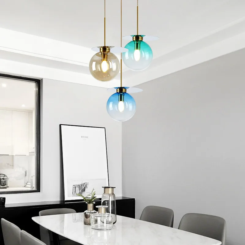 

Nordic Creative Glass Pendant Lights ball chandelier Living Room Dining Exhibition Hall Modern Macaron Pendant Lamps Led Bulb