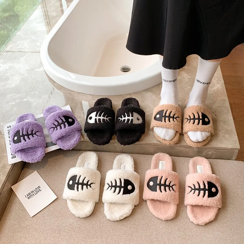 

2021 Fashionable and Cute New Furry Slippers In Autumn and Winter Flat Bottom Non-slip Home Wear All-match Flip-flops