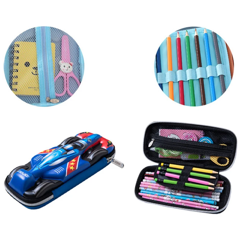 Большой Детский 3D чехол для карандашей из ЭВА с мультяшным гоночным автомобилем