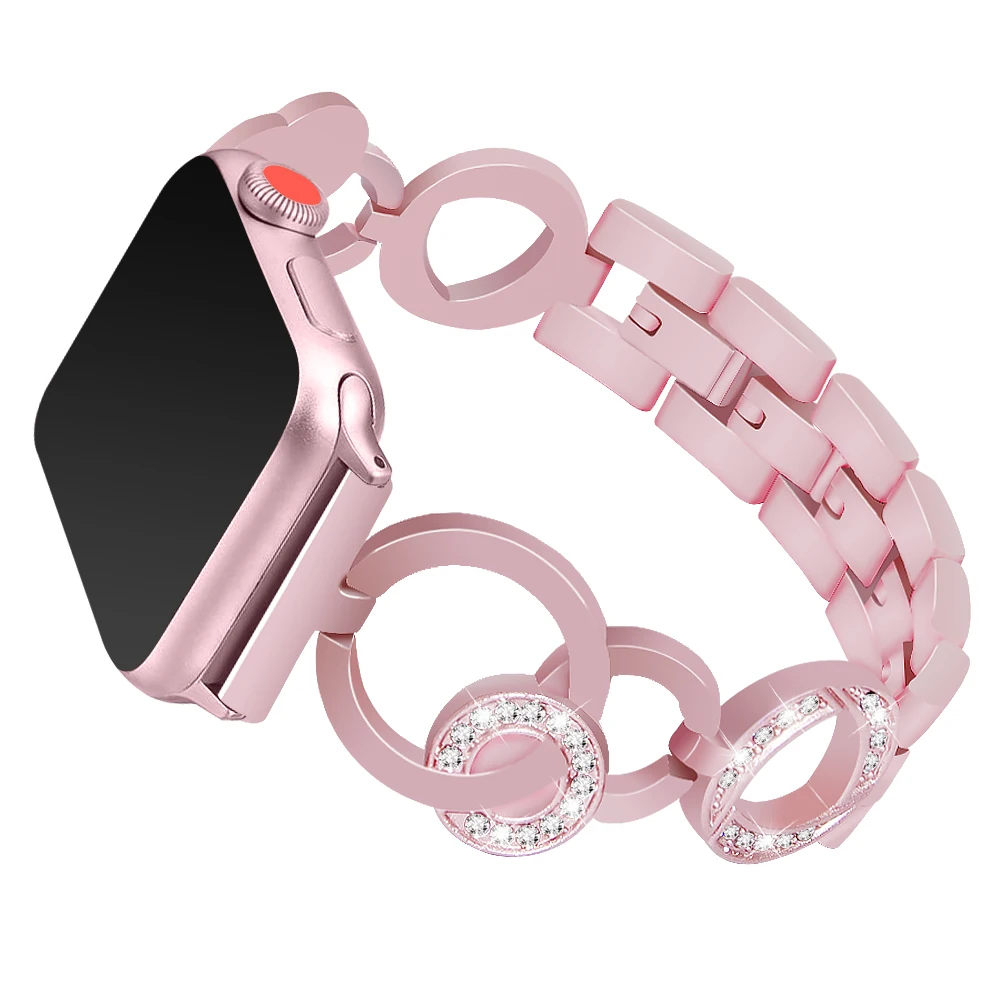 

Браслет металлический со съемными стразами для Apple Watch Band Series 7 6 SE 5 4 3, ремешок для iWatch 41 мм 45 мм 40 мм 44 мм 38 мм 42 мм