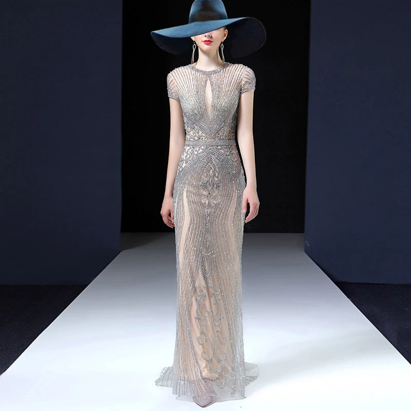 Женское длинное вечернее платье с кристаллами и бусинами|Вечерние платья| |