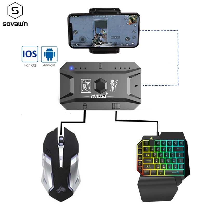 Plug and Paly-mando PUBG para móvil, convertidor de ratón y teclado para videojuegos, adaptador de teléfono Android para IOS, compatible con Bluetooth