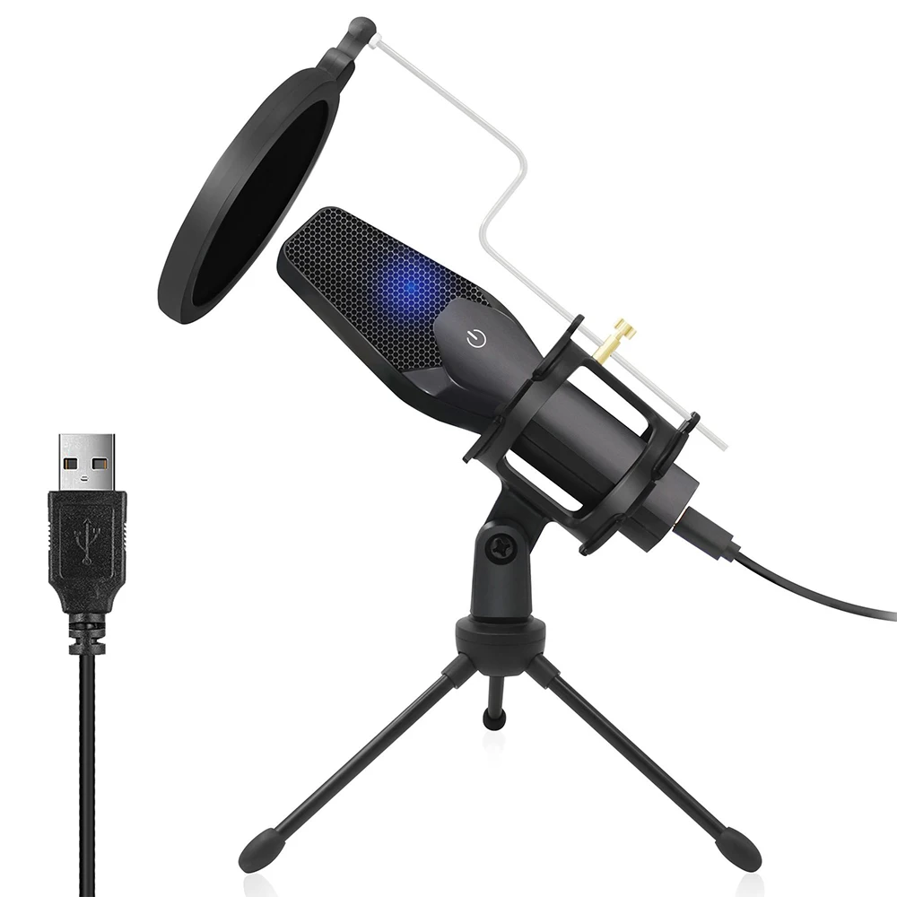 

USB Professional Games Microphone With Tripod Omnidirectional Condenser Microphon Desktop Computer Noise Reduction Microphone