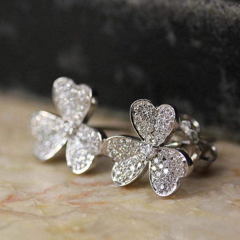 

Elegant Flower Korean Stud Women Earrings Micro Paved CZ Stone Silver Color Romantic Female Earring Gifts Fashion Jewelry