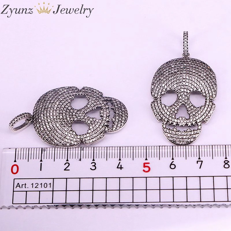 

3PCS, 26*36mm,Micro Pave CZ Clear Cubic Zirconia Pendant, Skull Skeleton Charm Delicate Necklace Pendant, Antique Silver Color