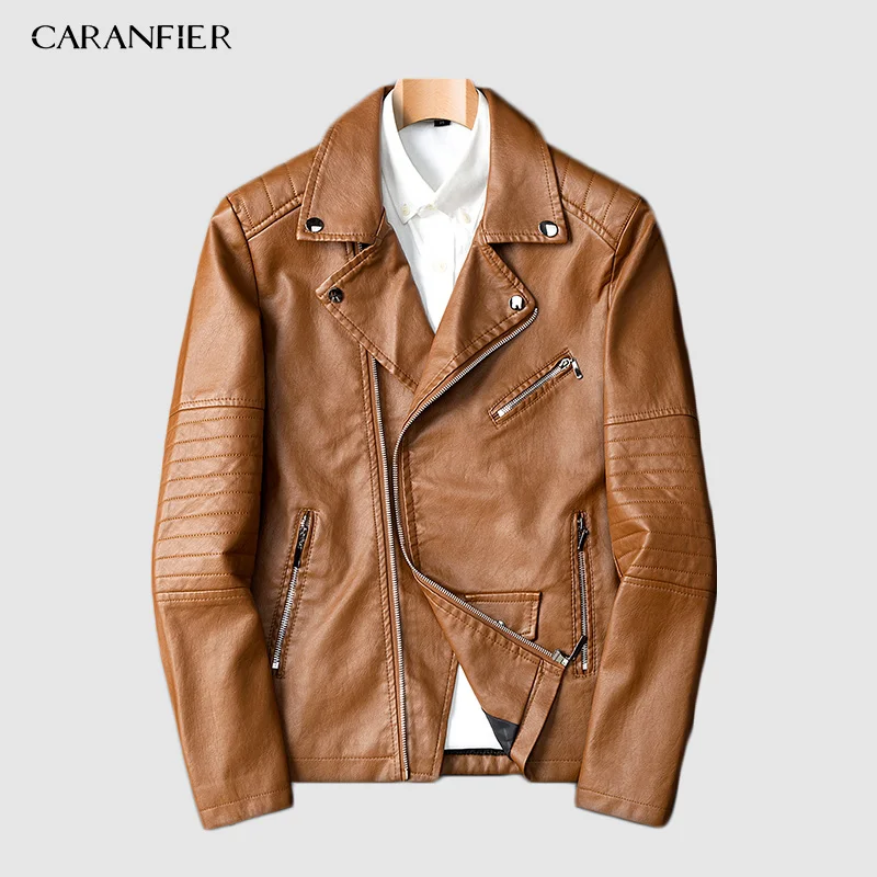 Цвет: желтый CARANFIER Новое поступление мотоциклетная кожаная куртка Мужские кожаные куртки модные уличные стильные мужские кожаные пальто - Цвет: Цвет: желтый