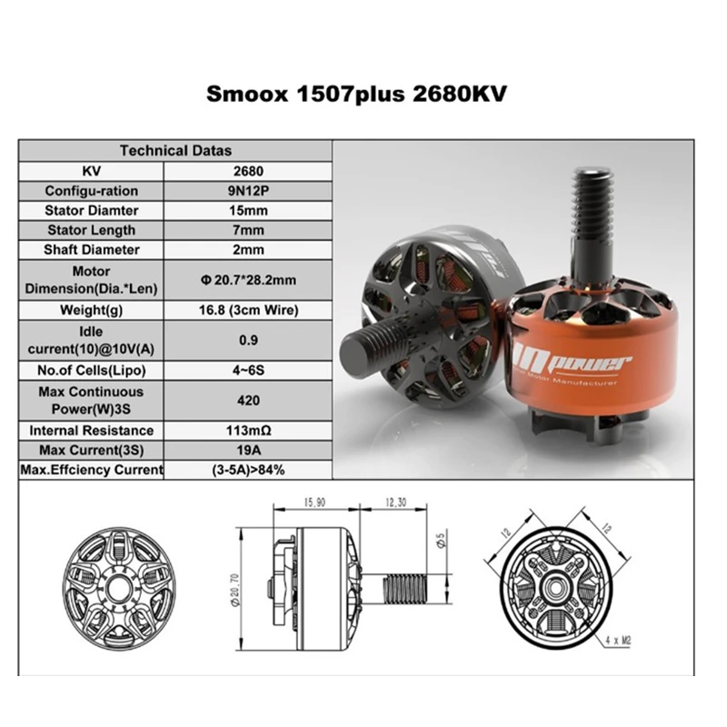 RCinpower-Motor sin escobillas SmooX 1507 Plus, 2680kv, 4200kv, para Dron de carreras de control remoto, helic&oacute;ptero, 2 uds.-3